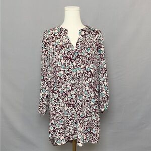 Dear Scarlett Brown & Teal Floral Women's Blouse With Pink Accents
